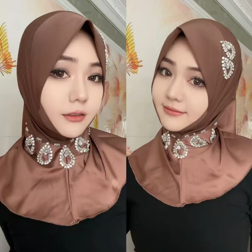 

2025 Autumn Moslem Girls Hijab Instant Rhinestone Hat