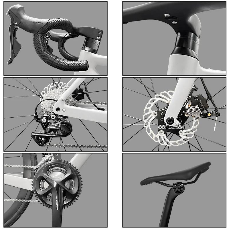 ألياف الكربون الحصى الدراجة 700C كامل المخفية كابل توجيه مكبح قرصي مجموعة 105 R7000 2*11 سرعة دورة الطريق الحصى دراجة