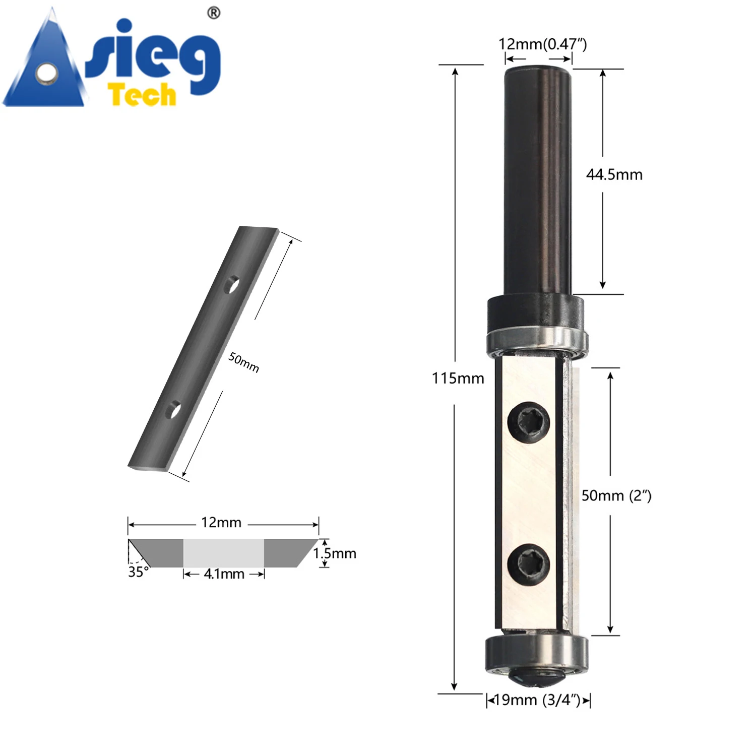 Imagem -02 - Flush Trim Router Bit Haste Superior e Inferior Rolamentos Duplos Trimmer Comprimento de Corte 50 mm Substituição Insert Cortador 12 mm