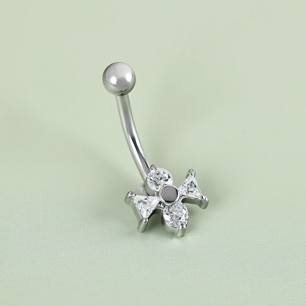 1 Stainless Steel Cast Flower Shaped Zirconium Inlaid Belly Button Ring