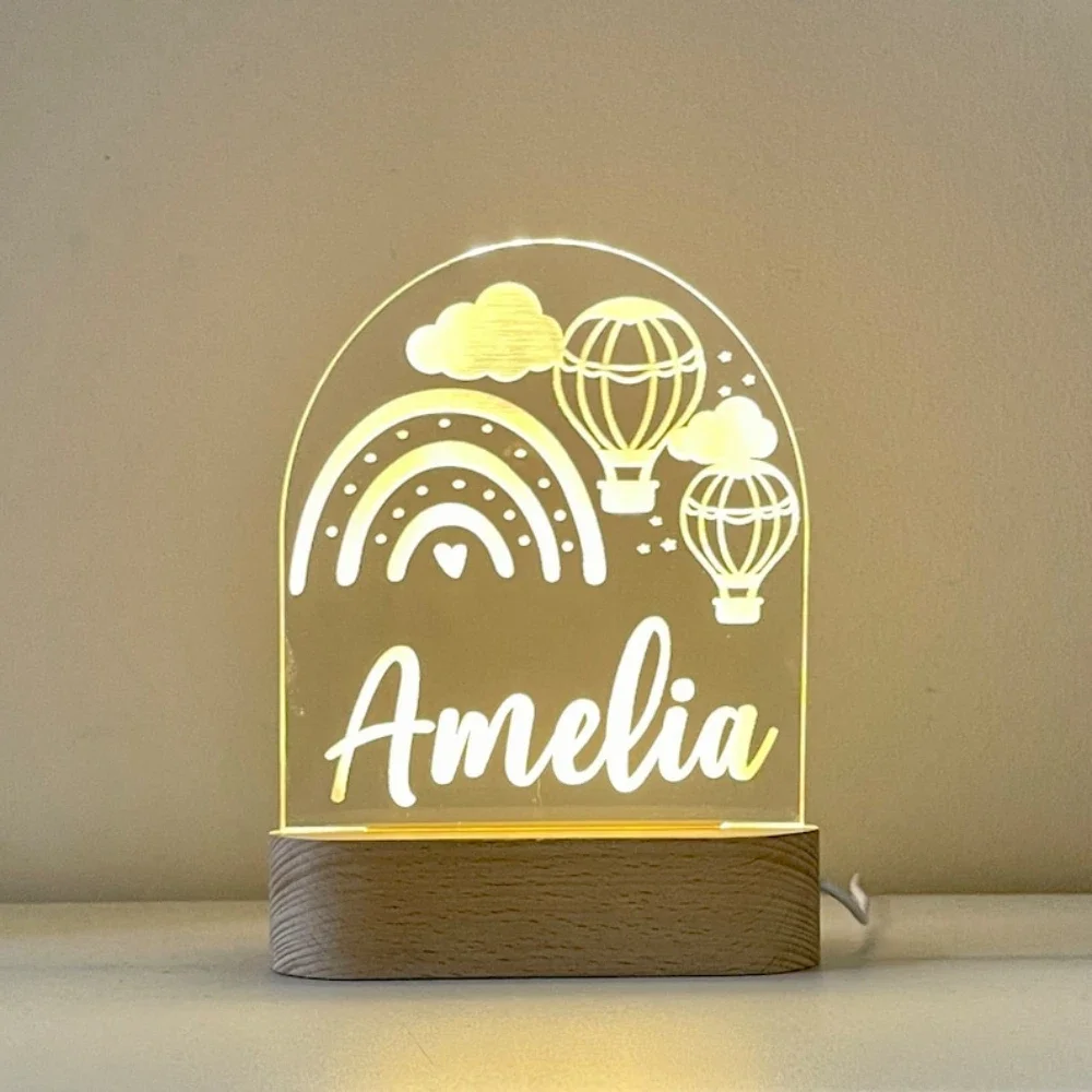 Personalizado USB LED Night Light for Children, Lâmpada para crianças, Decoração do quarto, Lâmpada para o bebê, Berçário com nome, Estrela, Lua, Fada, Arco-íris, Nuvem