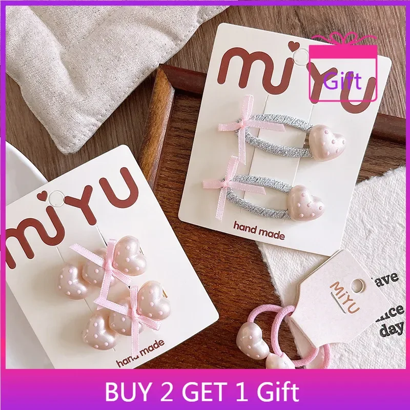 

2025 New Korean Style Pink Lace Heart Star Child Hair Clips Sweet Girlish Heart Versatile Pastel Pink Hairpins Elastic