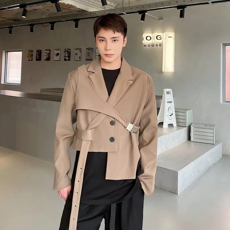 Men Bad Boy Charm Handsome Blazer Coat Tops Male Trendy Ribbon Asymmetric Blazer Gentleman Senior Luxury Party Club Banquet Tops