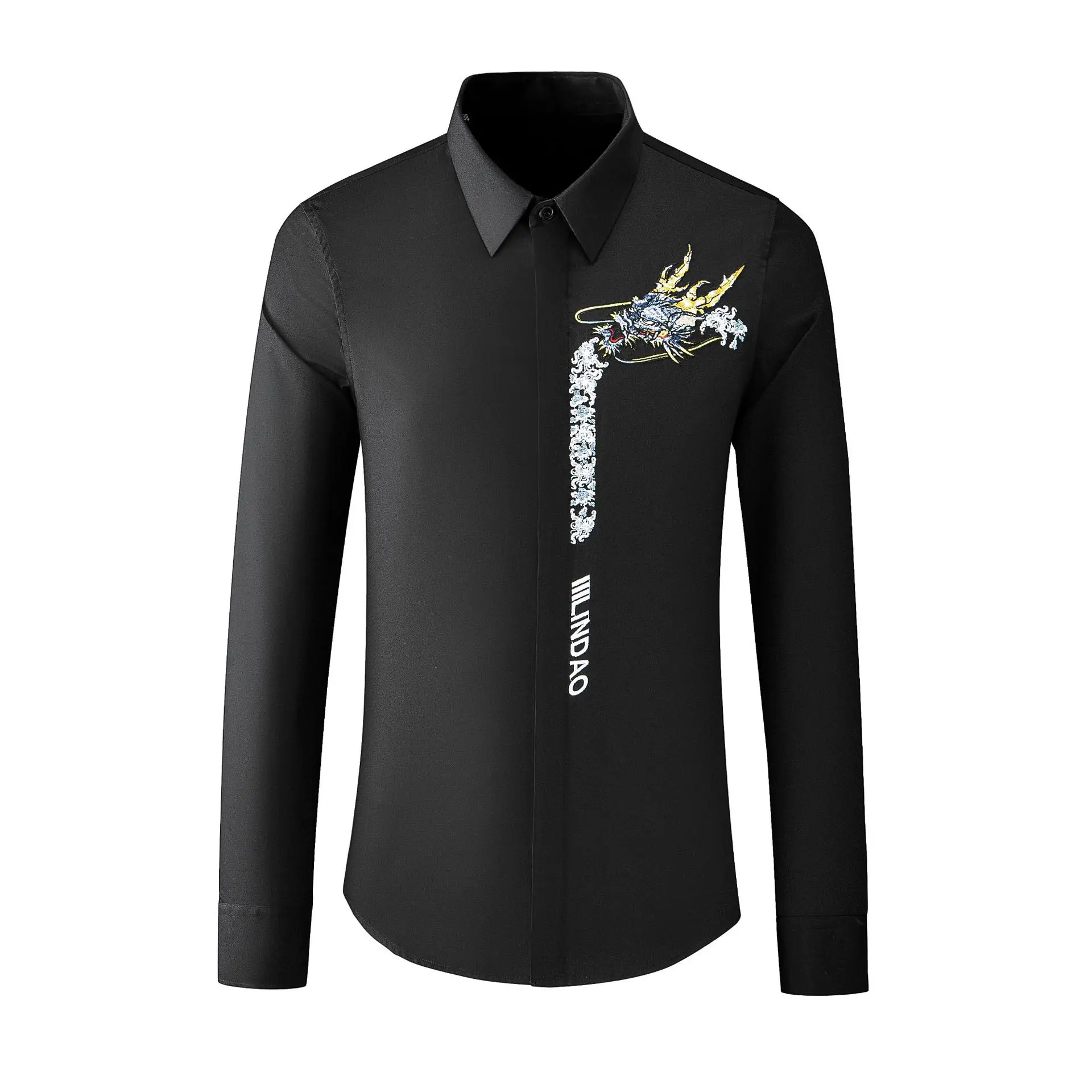 

Chinese Style Dragon Embroidery Men's Shirt Long Sleeve Casual Business Dress Shirts Slim Party Tuxedo Banquet Stage Costumes