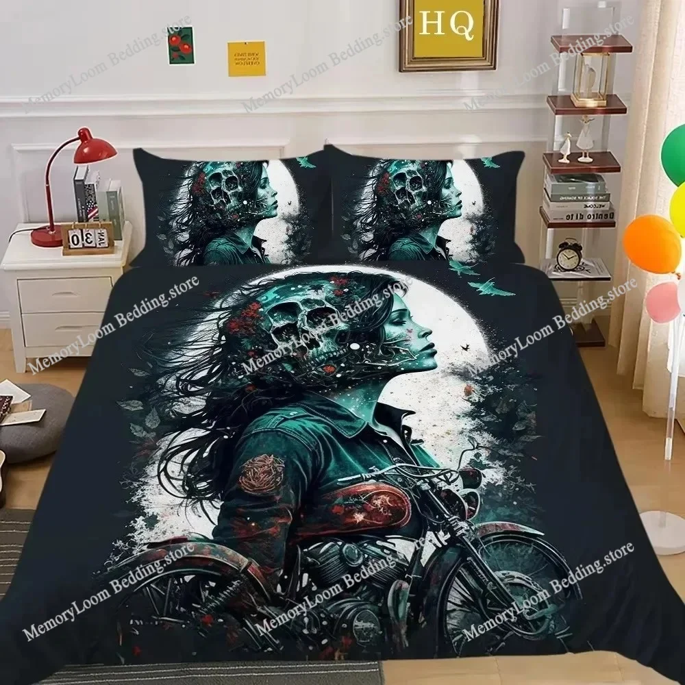 Skull and Beauty Duvet Cover Set Full Size Gothic Sugar Skull Angels and Demons Bedding Set with Pillowcase Twin Double Bed Sets