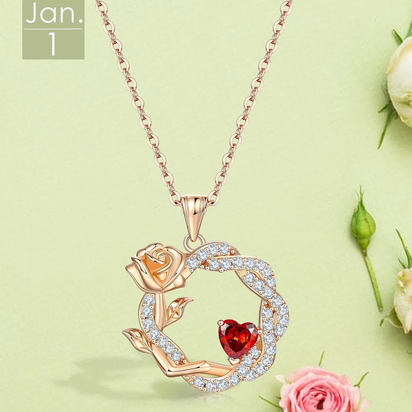 

Romantic Rose Design 925 Sterling Silver Pendant Necklace Multi-Color Heart Cut Zircon Stone New Trendy Jewelry Main Gold