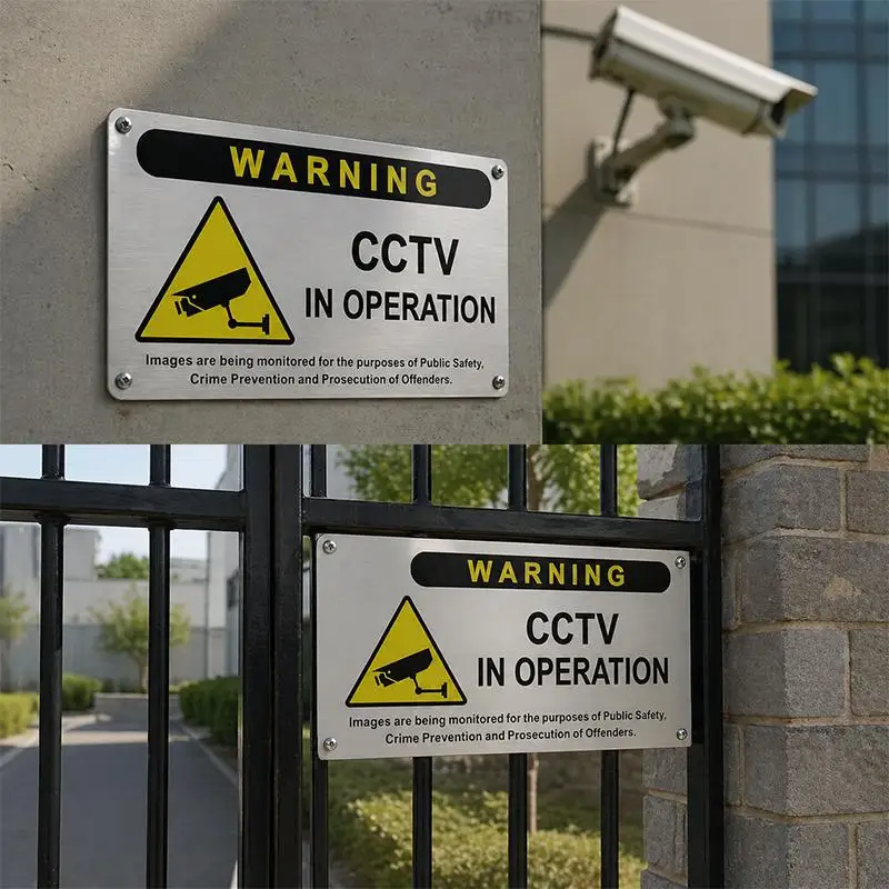 Aluminum Alloy CCTV Signage Warning Board 24 Hours Video Surveillance Metal Warning Signs Metal Surveillance Warning Signs