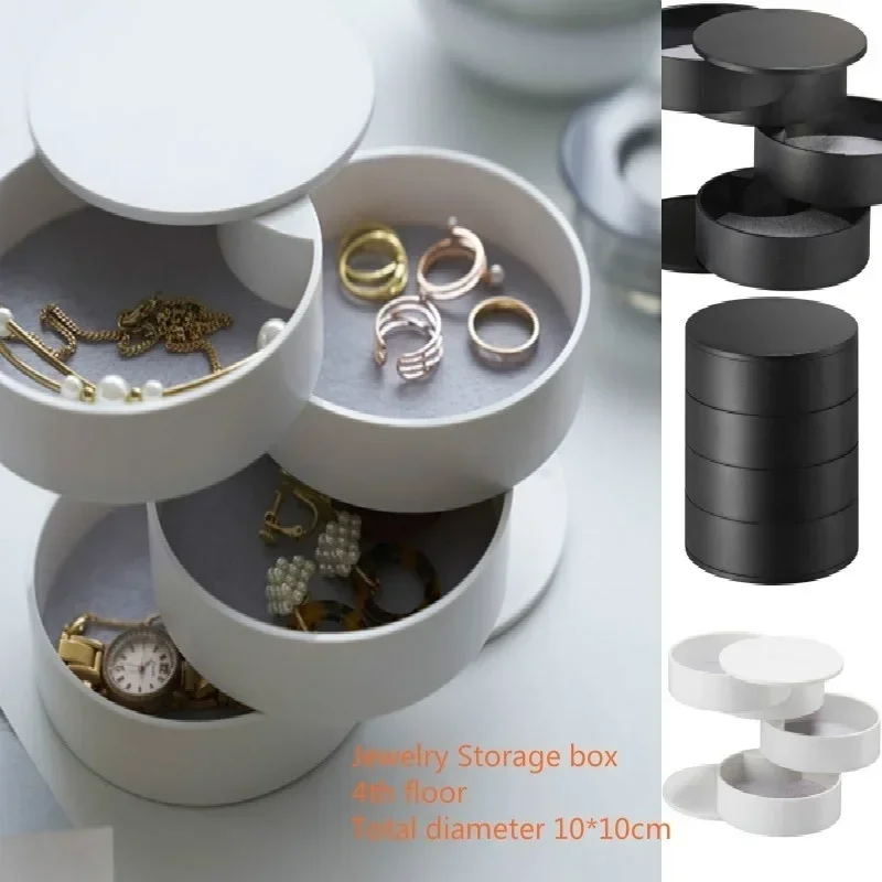 Fashion Concise 4 Layers Jewelry Storage Box 360 Degrees Rotary Holder Jewelry Organizer Earring Rubber Bracelet Small Organizer