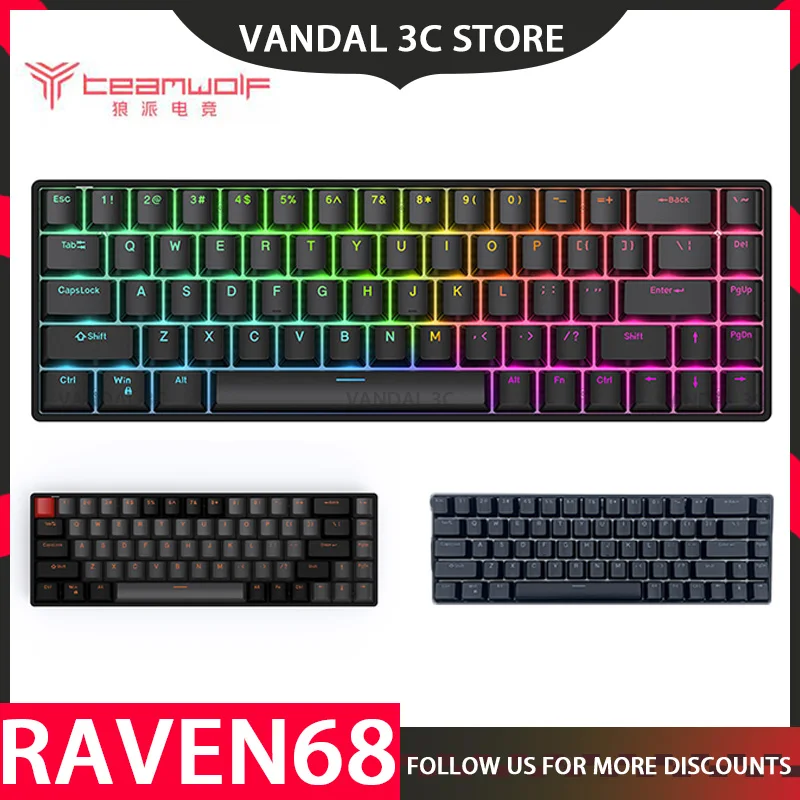 teclado mecanico de eixo magnetico com fio 8k fast trigger rgb backlight e sports gaming personalizado teamwolf raven68 01