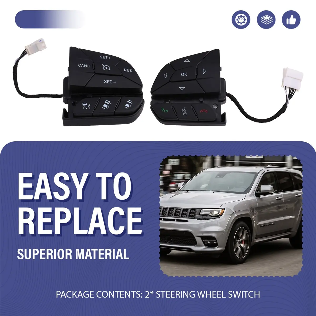 💥L96A Steering Wheel Radio Cruise Control Switch for Dodge Durango Grand Cherokee 2014-2018 68321893AA 68146856AC view 4