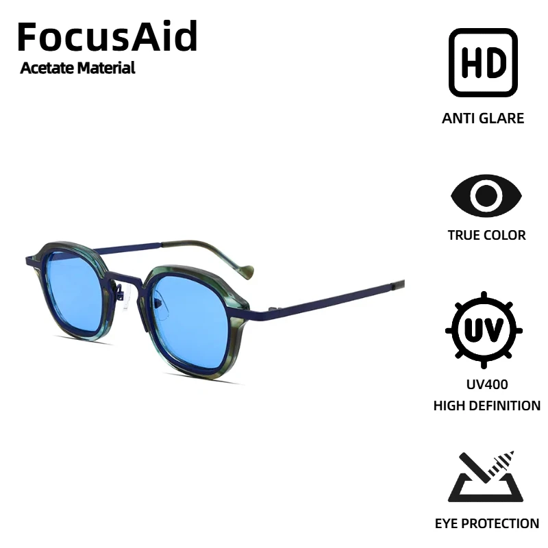 

FocusAid Retro Small Square Punk Design Sunglasses Unisex Luxury Brand Vintage Acetate Sunglasses Metal Hinges UV400 Anti-Glare