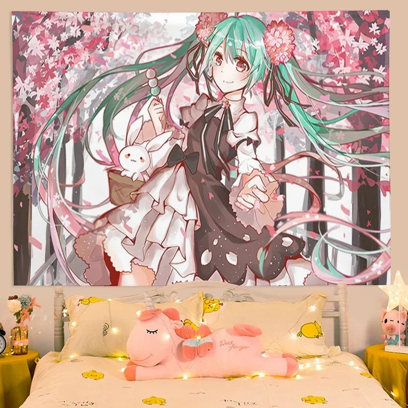 Japanese Wallpaper Kawaii Pink Cute Girl Tapestry Fashion Gift Aesthetic Decorative Room Background Home Wall Art Artwork Cloth