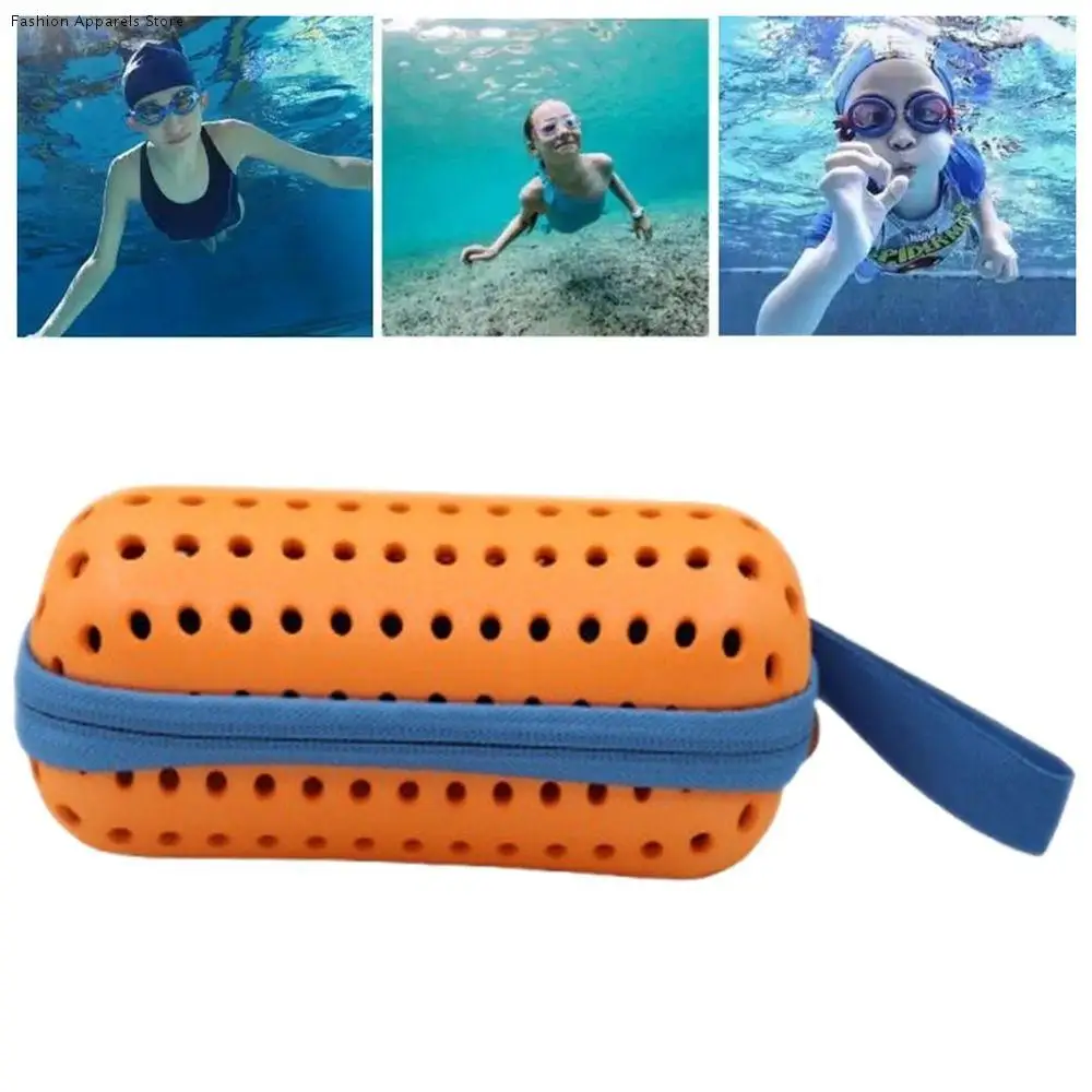 

EVA Swimming Goggles Storage Box Drain Hole Portable Myopia Glasses Case Hollow Round Hole Breathable Zipper Eyeglasses Bag Kids
