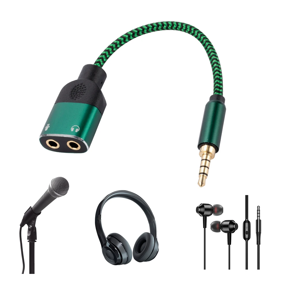 Adaptador de Audio USB de 3,5mm con auriculares duales y conector de micrófono, adaptador de tarjeta de sonido USB a Aux, convertidor de Audio externo de 3,5mm