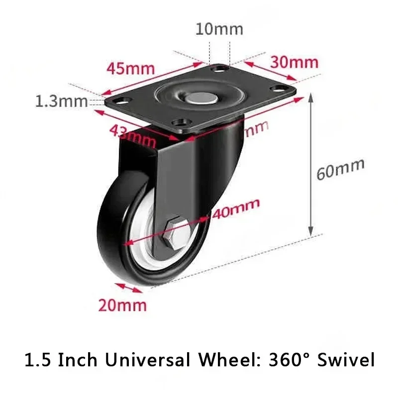 4 قطعة 1.5 بوصة 2 بوصة الثقيلة 180 كجم الأسود عجلات دوارة عربة الأثاث المطاط شقة الفرامل الذهب الحفر العجلات #6