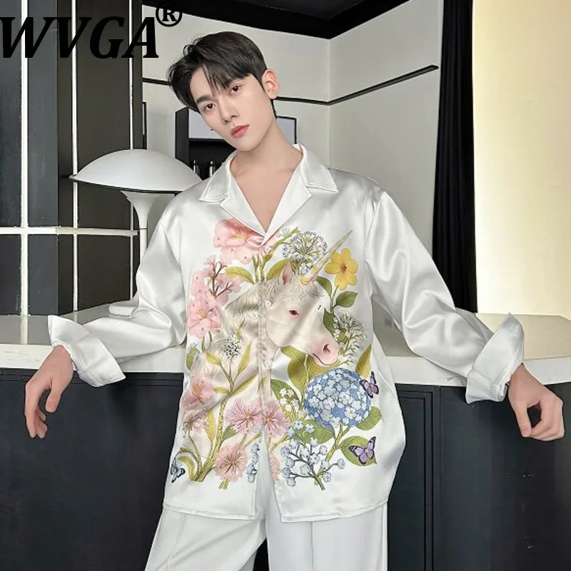 

Мужская модная рубашка WVGA 2026 Весна-Лето с принтом, жемчугом и стразами, отложным воротником, длинным рукавом, повседневный топ W20501