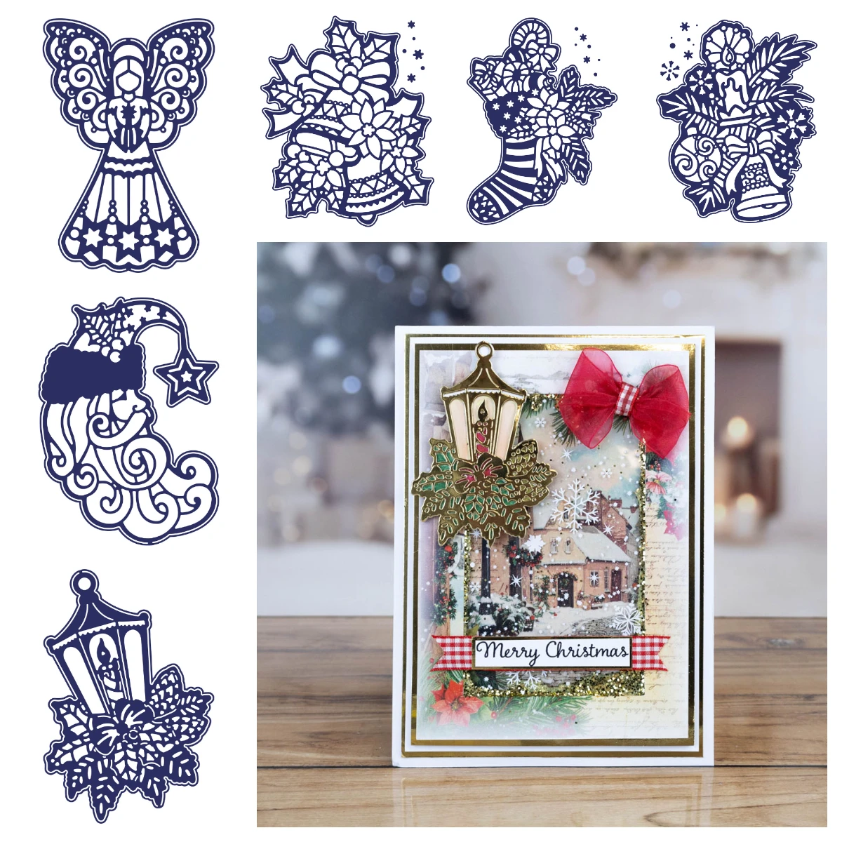 

Over the Edge Yuletide Christmas Merry Lantern Advent Angel Die Set DIY Scrapbooking Diary DIY Greeting Card Handmade Embossing