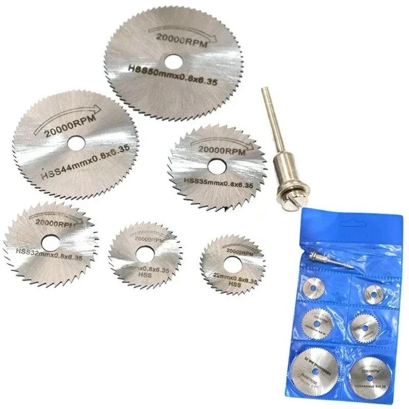 Fixmee 6pc 22mm-50mm Mini HSS Circular Saw Disc Blades for Hobby Drills Dremel 3.2mm Shank  Rotary Cutter