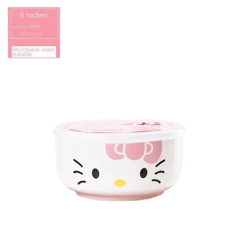 Hello Kitty Lunch Box Cute Ceramic Bento Box Refrigerator Crisper Food Container Set Household Tableware Kitchen Dinnerware Gift