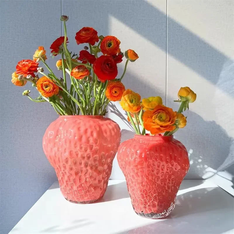 

Strawberry Glass Vase Ornament Premium Sense Hydroponic Flower Container Room Dining Table Office Strawberry Vase Home Ornament