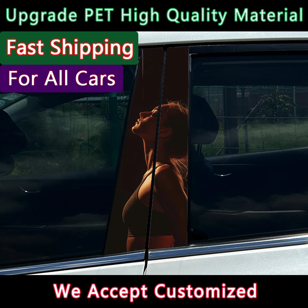 

1/2pcs Sport Black Sunflower Girl Car Center Pillar Sticker Auto B Pillar Protective Film Decoration Scratch Cover Sticker