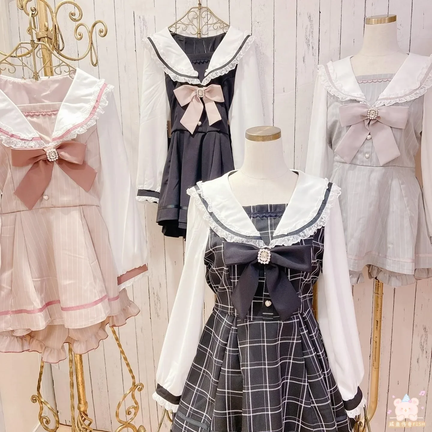 Japanese Style Women\'s Outfits Sailor Collar Plaid Rhinestone Bow Dress Shorts Set Sweet Lolita Mine Series Dress Two-Piece Suit