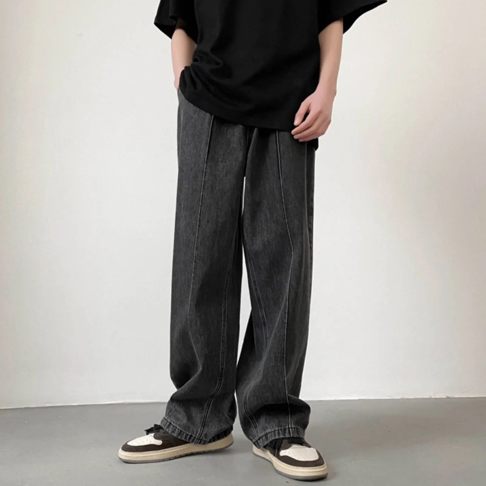 Mens Y2k Jeans Vintage Denim Baggy Straight Trousers Loose Korean Style Streetwear Pants Spring Autumn Oversize Harajuku Bottoms
