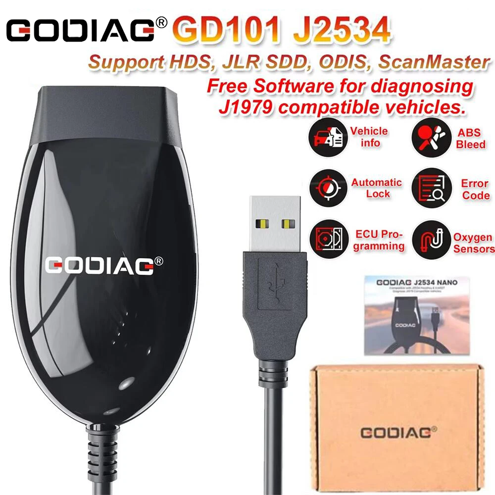 GODIAG GD101 openport 2.0 J2534 is compatible with Honda HDS 3.104.024, Toyota Techstream V17.30.011, JLR SDD V163, Forscan 2.3