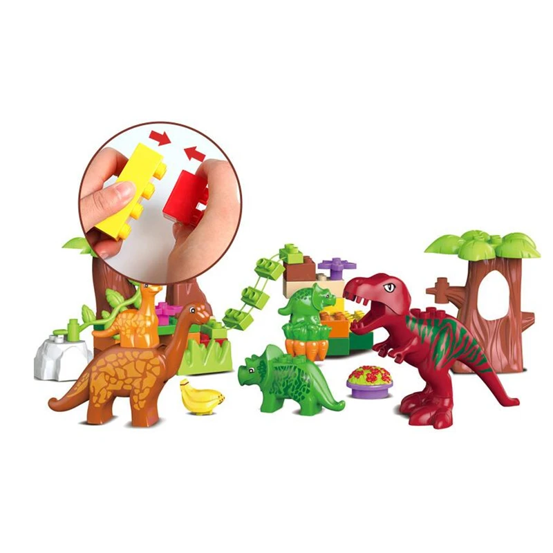 43pcs/lot Dino Valley Building Blocks Sets Large Particles Animal Dinosaur World Model Toys Bricks Compatible Duplo