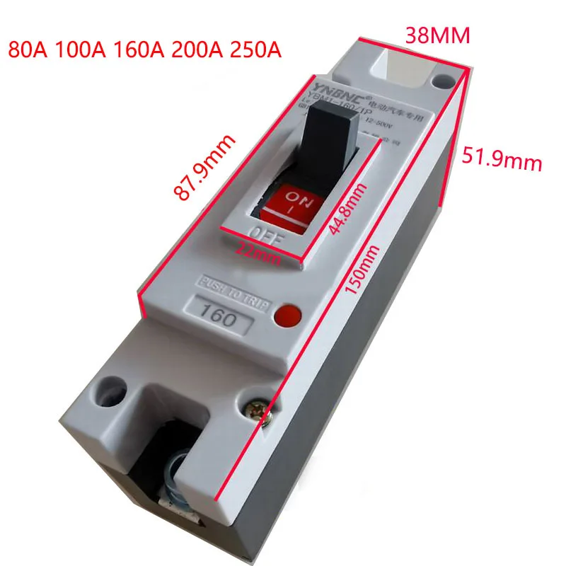 1P Plastic Case DC Circuit Breaker DC12v-500v 125A 160A 200A 250A 300A 400A 500A 600A High Power Circuit Short Circuit Protector