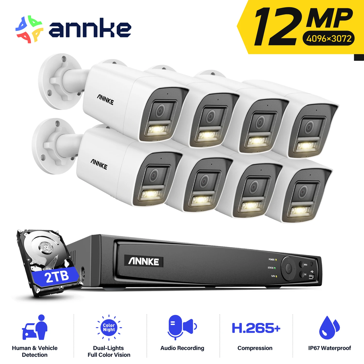 ANNKE 12MP Security Camera Kits Smart Dual Light Security 16CH NVR POE Camera Outdoor CCTV Video Surveillance Protection Camera