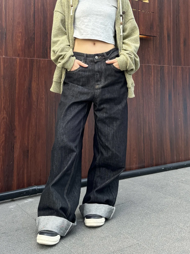 

Прямые широкие джинсы Bla для мужчин и женщин, уличные джинсовые брюки с высокой талией, повседневные удобные прямые брюки-трубы