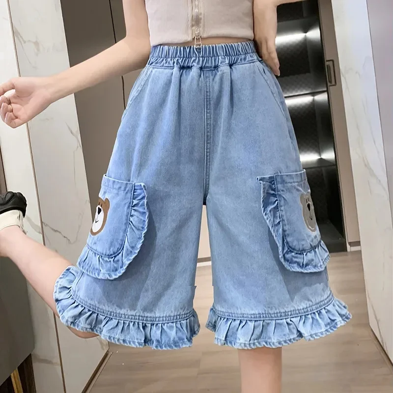 

Cowboy Short Pants Women's Summer Pants With Five Points Loose Wide Legs And High Waist Plus Size Denim Pants