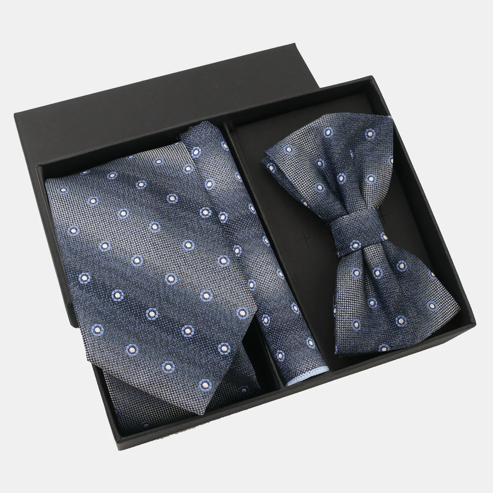 New denim business formal blue series male   set business fashion banquet   pocket scarf gift bow tie box