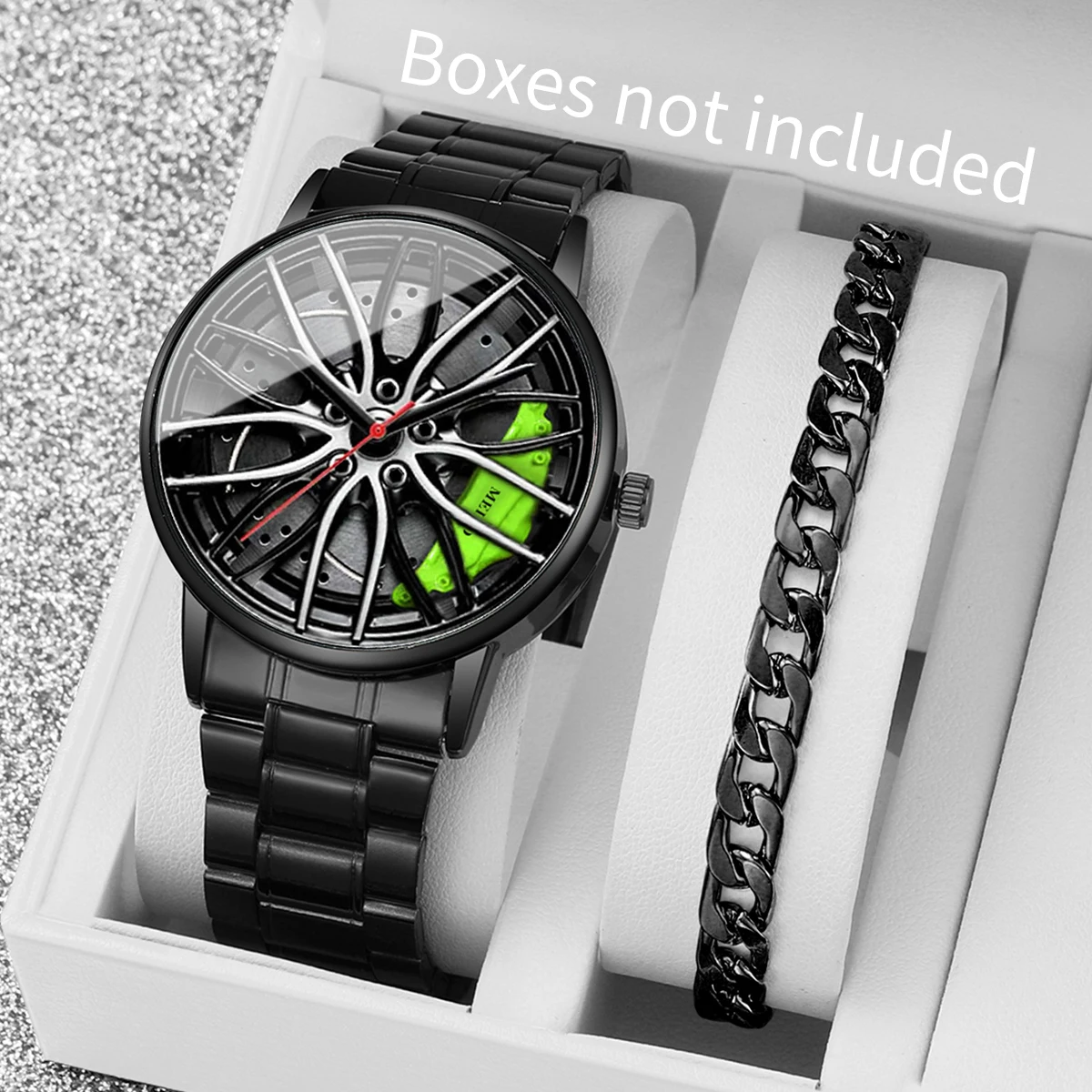 2PCs/Set Men's Style Watch Luxury Business Watch with Bracelet Set Hip Hop Party Luxury Analog Quartz Watch(Box not included)