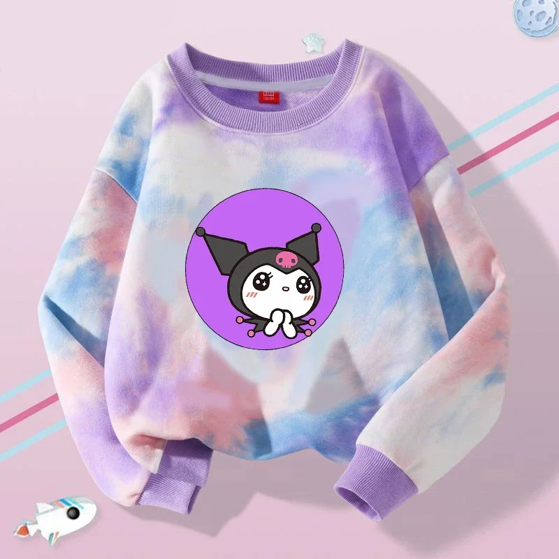 Kuromi Children Hooded Sweater Anime Sanrio Printed Hoodies Cartoon Long Sleeved Spring Autumn Sweatshirts Kids Clothes Gift New