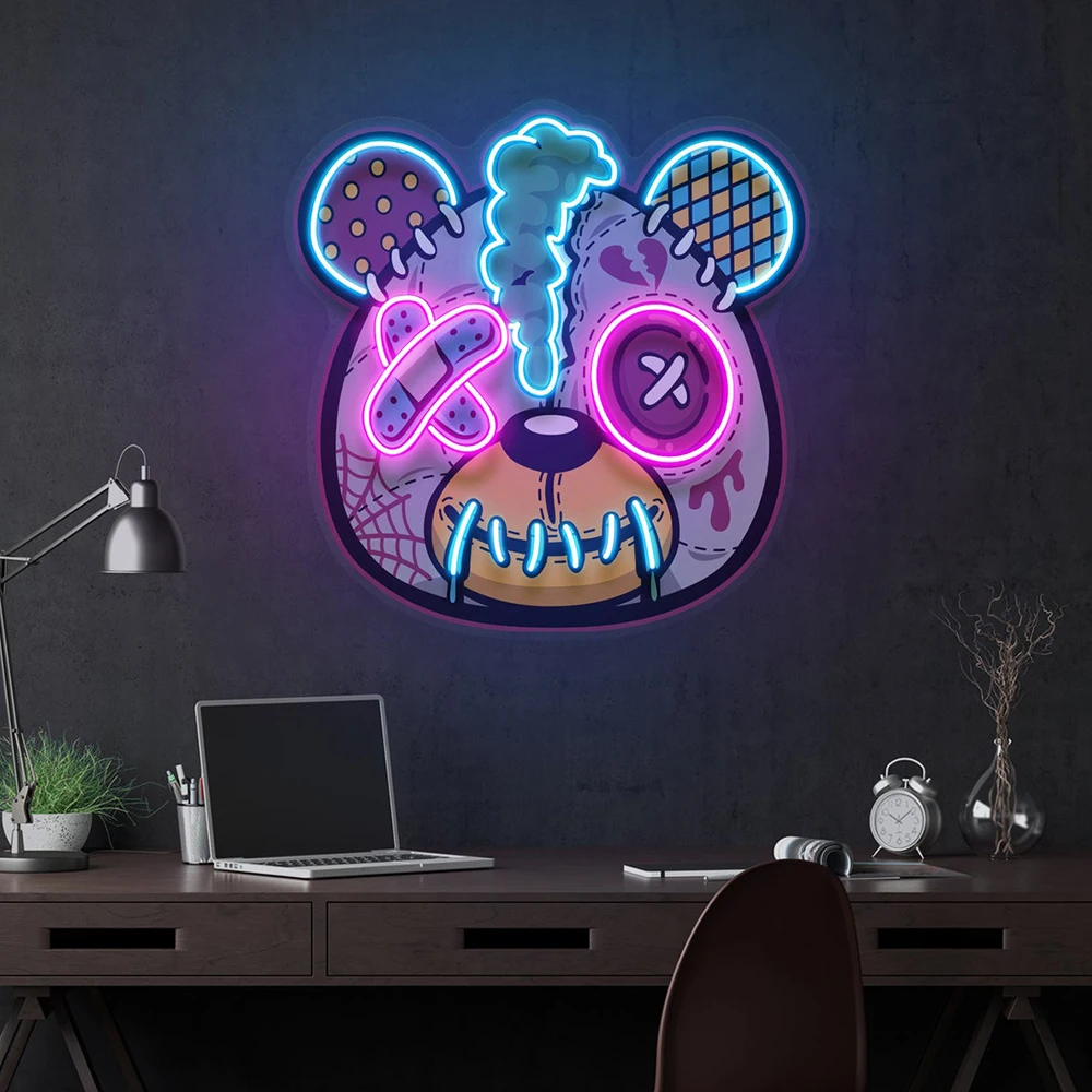 Neon Sign Anime Bear Neon Light Indoor Wall Art for Kids Game Room Toy Shop Bar Custom Led Signs Personalized Birthday Gifts