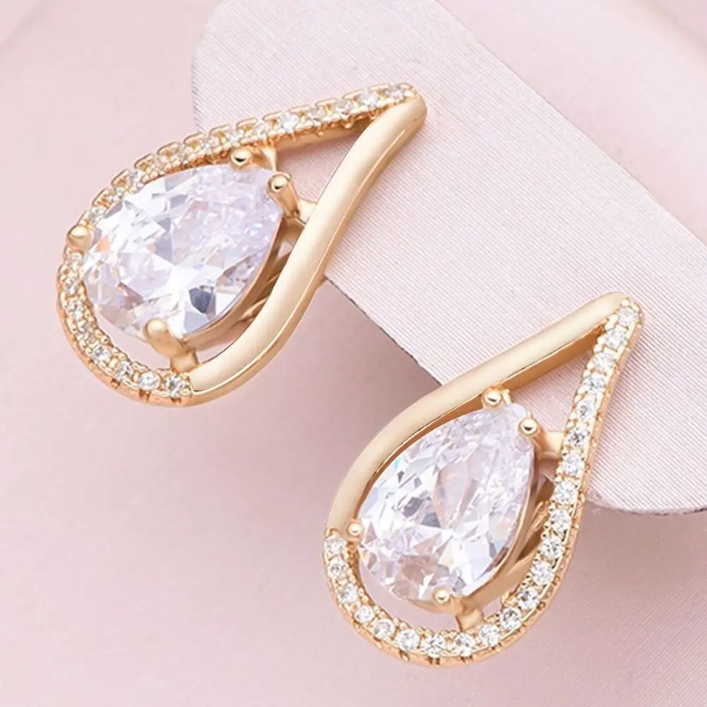 Hanreshe Copper High Quality Stud Earrings Inlaid Crystal Female Punk Jewelry Round Water Drop Earrings Woman Girl Gift