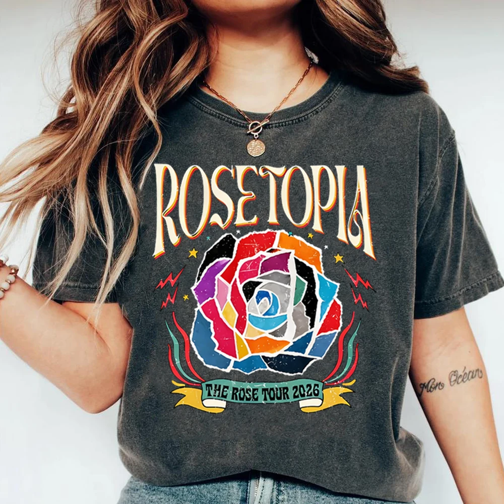 The Rose Rosetopia 2026 World Tour Shirt The Rose Retro Dual T-Shirt Trendy Kpop Group Tee Woosung Taegyeom Short Sleeve Tshirt