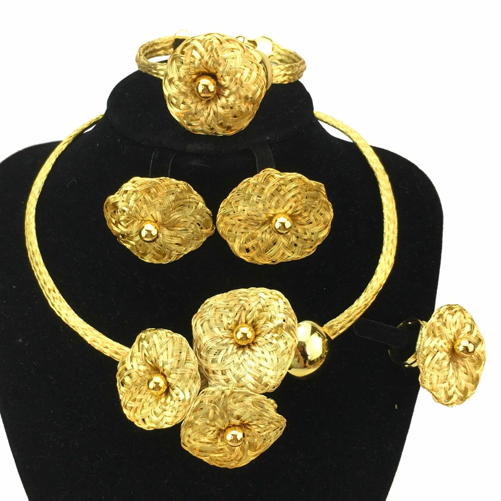 

Luxury Quality African Bride Jewelry Set Brazilian Simple Style Light Weight Flower Necklace For Women Party Gifts FHK18193