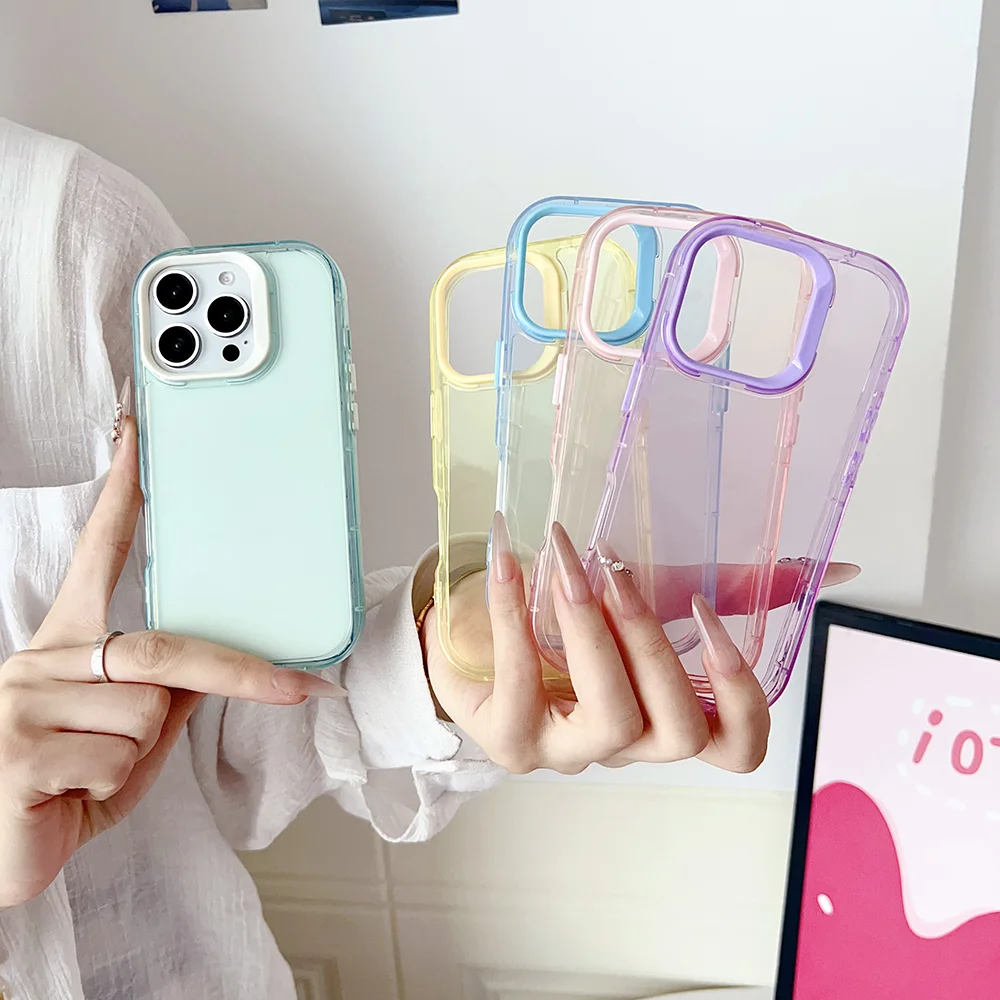 

Luxury Candy Color Silicone Border Hybrid Hard Case For Iphone 11 12 13 Mini 14 Pro Max Transparent Back Cover Clear Shell ﻿