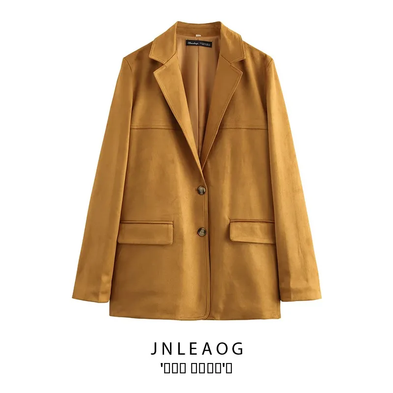 

JNLEAOG Autumn New Women's Faion Velvet Texture Suit Jaet Versatile Design Long Sve Busin Wear Polyester Fabric