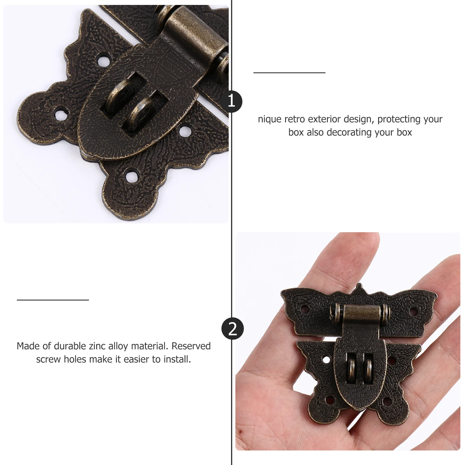 

2 pcs Butterfly Clasp Lock Retro Bronze Zinc Alloy Vintage Box Latch For Jewelry Gift Wine Cabinet Drawers Hardware Accessory