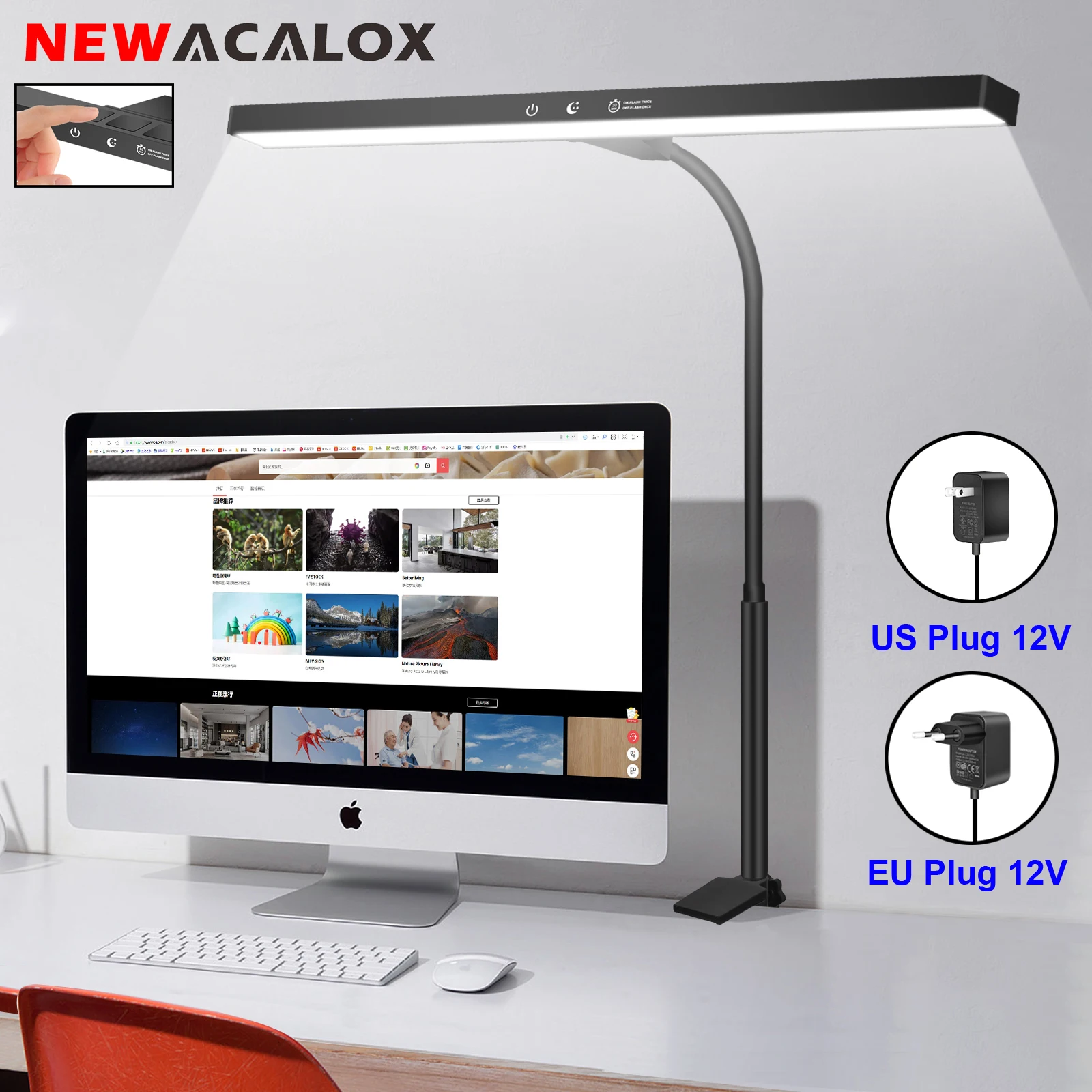 

EOOKU LED Desk Lamp EU/US 12V Eye-Care Dimmable Reading Light 24W 360° Flexible Gooseneck 3 Color Night Lights Time Setting