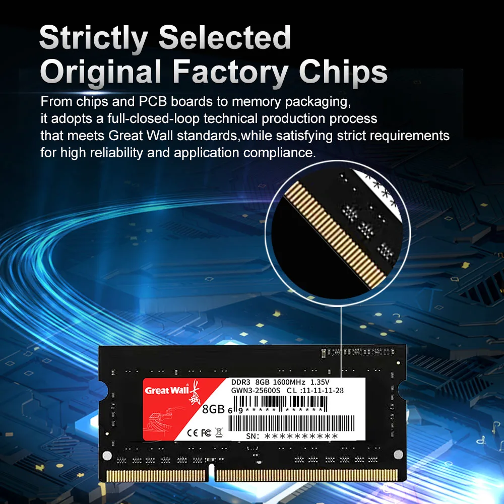 Pamięć RAM Great Wall DDR3 do laptopa, DDR3 4GB 8GB 1600MHz SODIMM, pamięć RAM do notebooka, 5 lat gwarancji