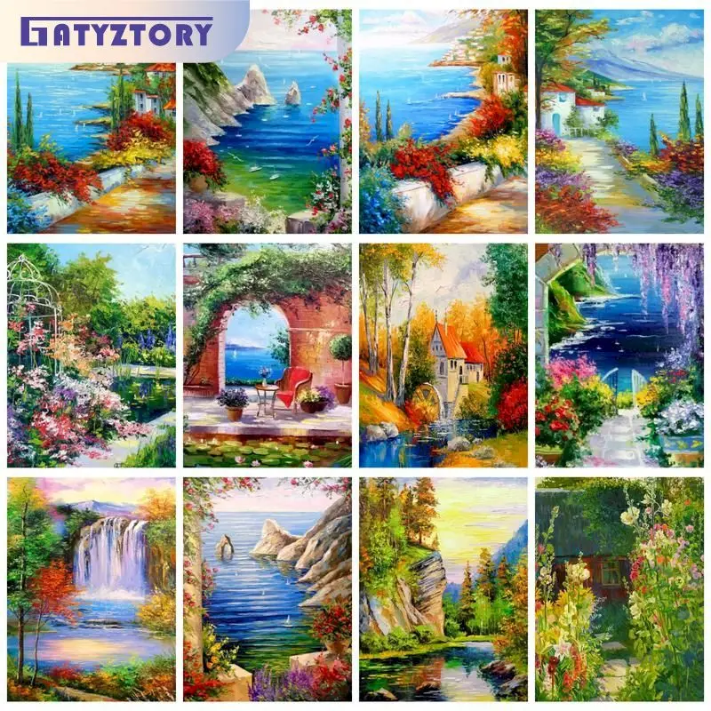 

GATYZTORY Oil Painting By Numbers Paint Kit Landscape Drawing By Numbers For Adults Picture Coloring Handpainted Diy Gift Art Su