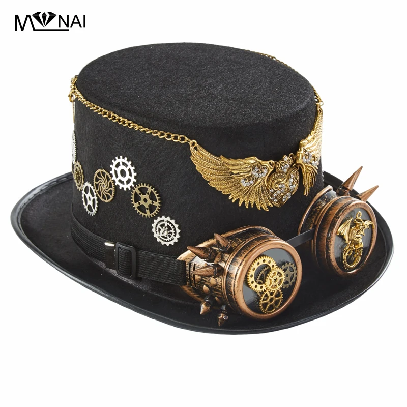 

Steampunk Top Hat Baroque Hats With Googles Punk Gears Gothic Hat Victorian Antique Hats for Men Women