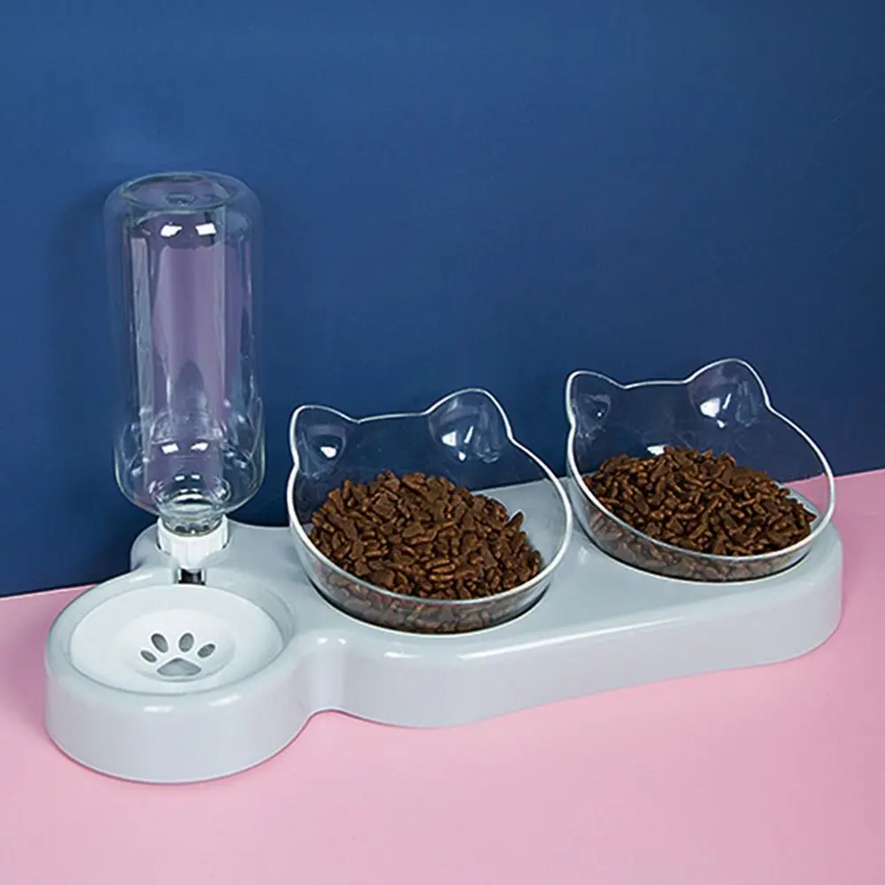 Pet Automatic Feeder Dogs Cats Food Bowl with Water Fountain Double Bowl Kitten Puppy Drinking Cup