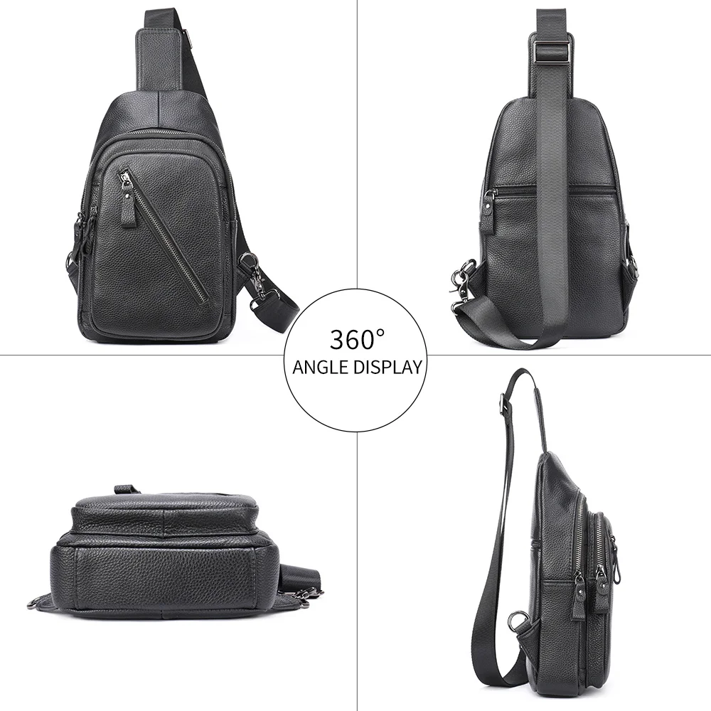 Imagem -03 - Bolsas Crossbody de Couro Genuíno para Homens Bolsa Peito Masculina Bolsa de Ombro Marido Alta Qualidade Bolsas Cruzados Pretos 9053