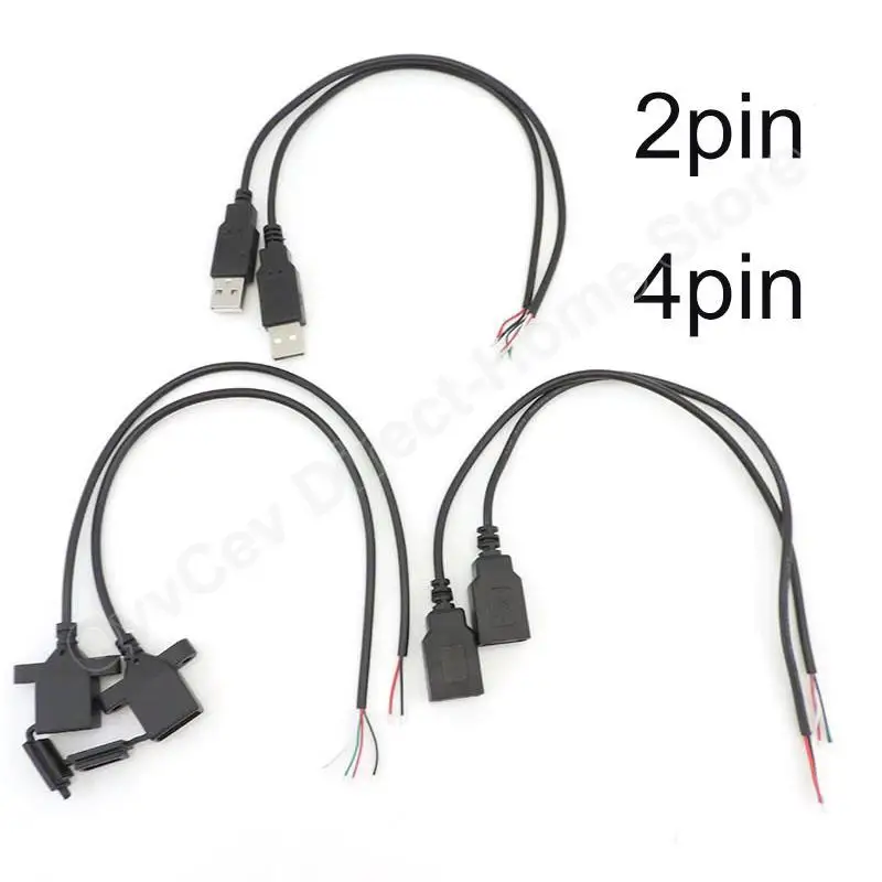 30cm 2 Pin 4 Core 5V USB 2.0 A Type Male Female Connector Cable Jack Power Repair Charging Deta Cord Extension Wire DIY Adapter